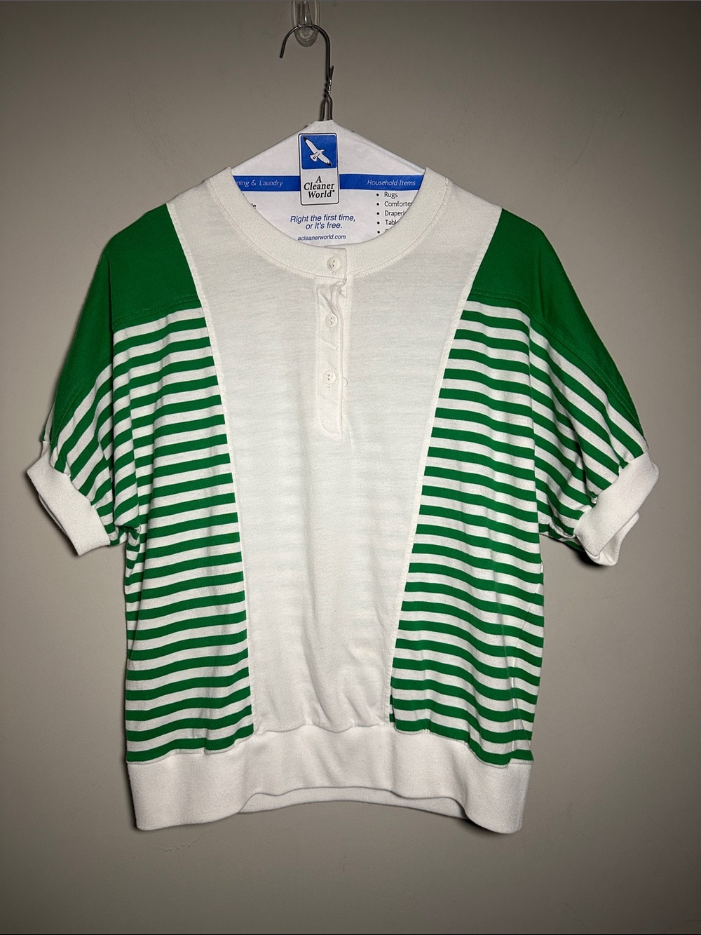 Westbound vintage Green & White Striped Short Sleeve Top